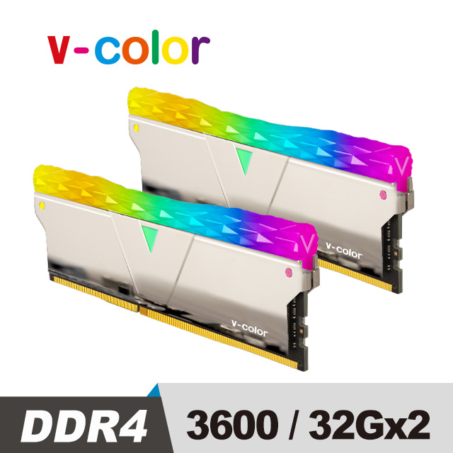 v-color 全何 Prism Pro 系列 DDR4 3600 64GB (32GBX2) RGB 桌上型超頻記憶 (銀色)