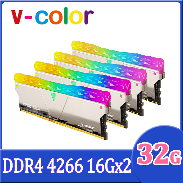 v-color 全何 SCC套件 DDR4 4266 32GB(16GB*2) RGB桌上型超頻記憶體+2支RGB虛擬燈條模組 (銀)