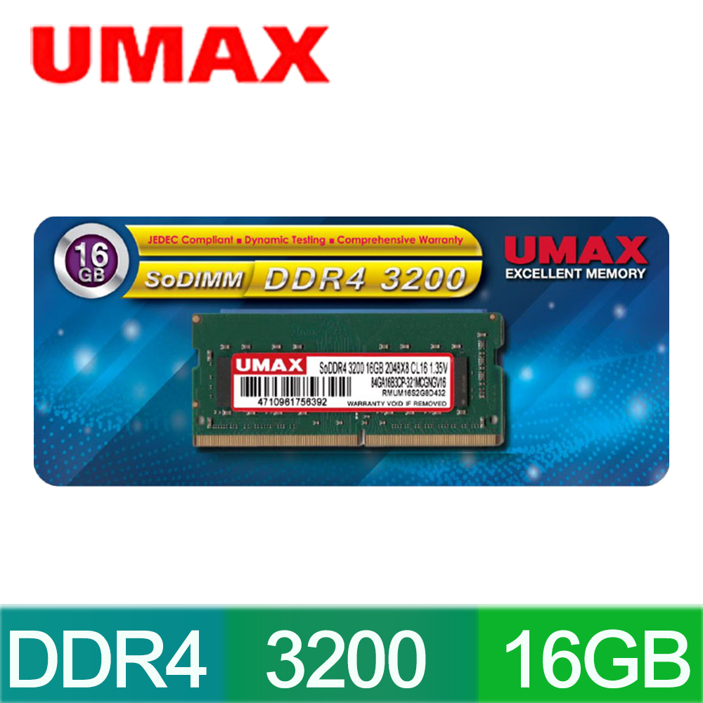 UMAX DDR4 3200 16GB 2048x8 筆記型記憶體