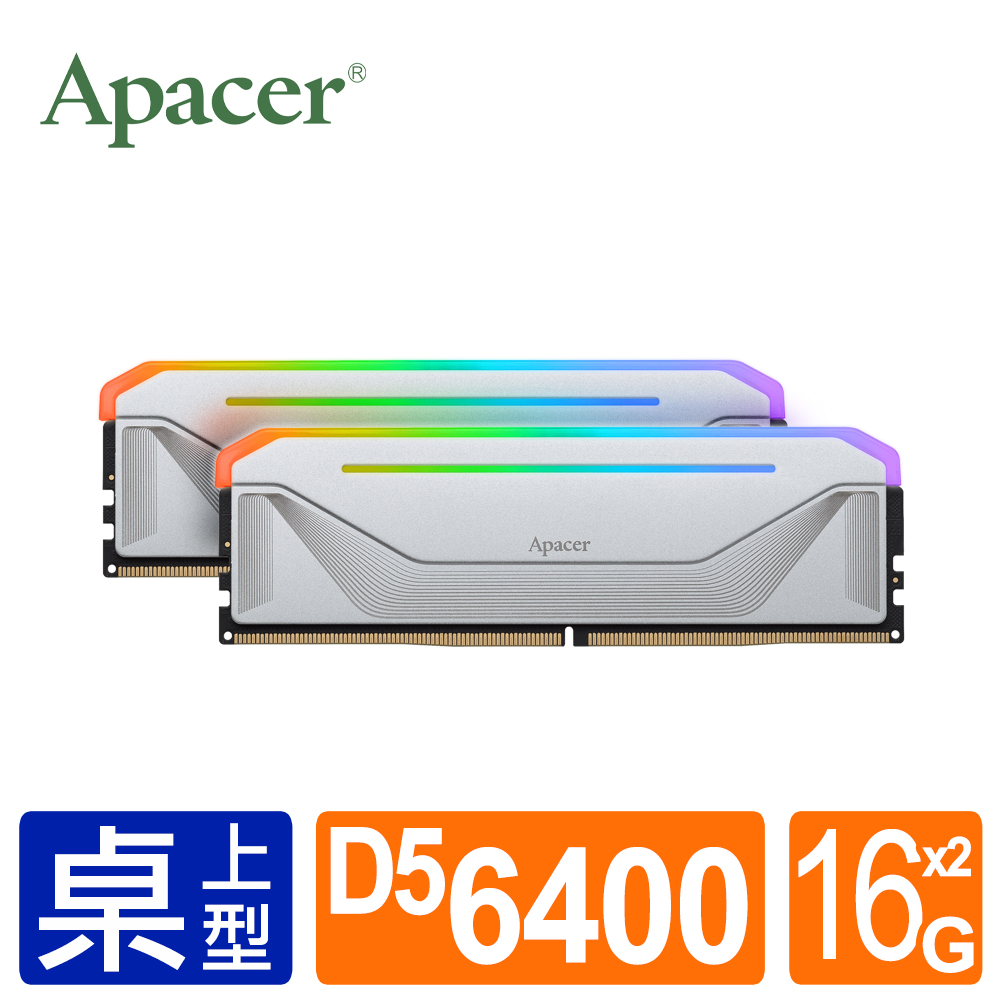 Apacer宇瞻 NOX DDR5 6400 32GB RGB 桌上型超頻電競記憶體(16Gx2/白)