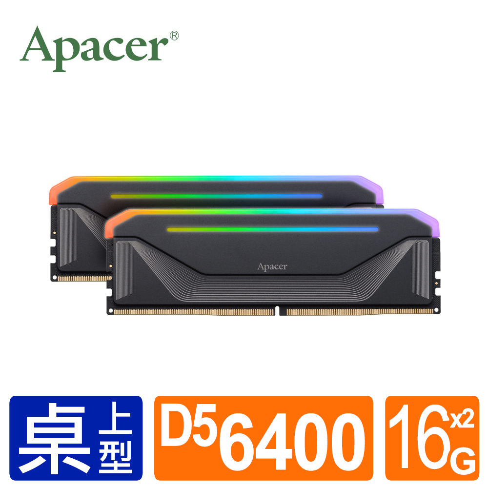 Apacer宇瞻 NOX DDR5 6400 32GB RGB 桌上型超頻電競記憶體(16Gx2/黑)