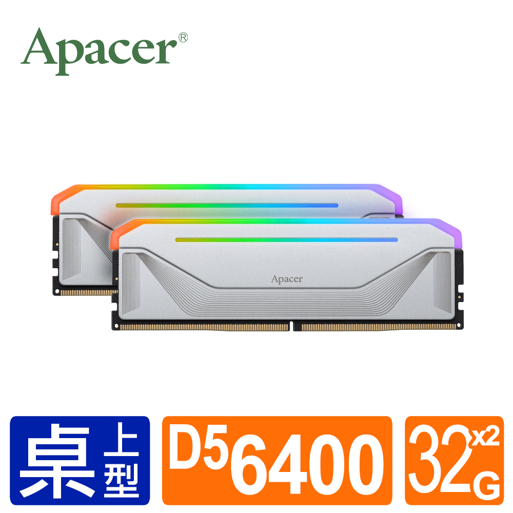 Apacer宇瞻 NOX DDR5 6400 64GB RGB 桌上型超頻電競記憶體(32Gx2/白)