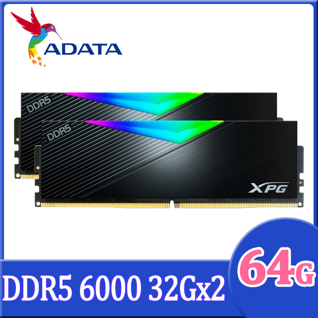 ADATA 威剛 XPG Lancer DDR5 6000 64GB(32Gx2) RGB 桌上型超頻記憶體(黑色)