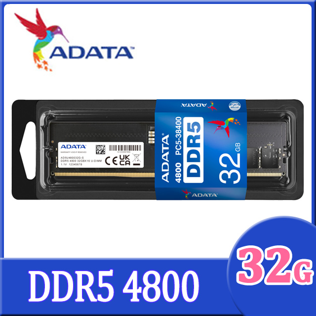 ADATA 威剛 DDR5 4800 32GB 桌上型記憶體(AD5U480032G-S)