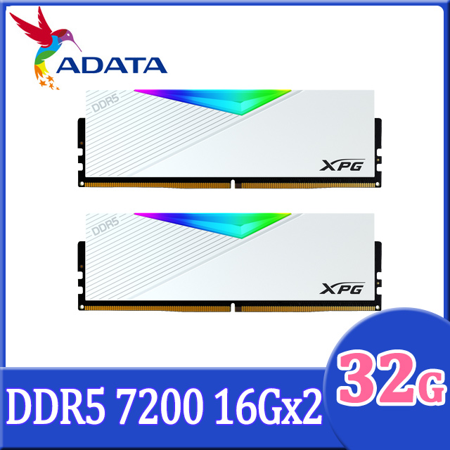 ADATA 威剛 XPG Lancer DDR5 7200 32GB(16Gx2) RGB 桌上型超頻記憶體(白色) (AX5U7200C3416G-DCLARWH)