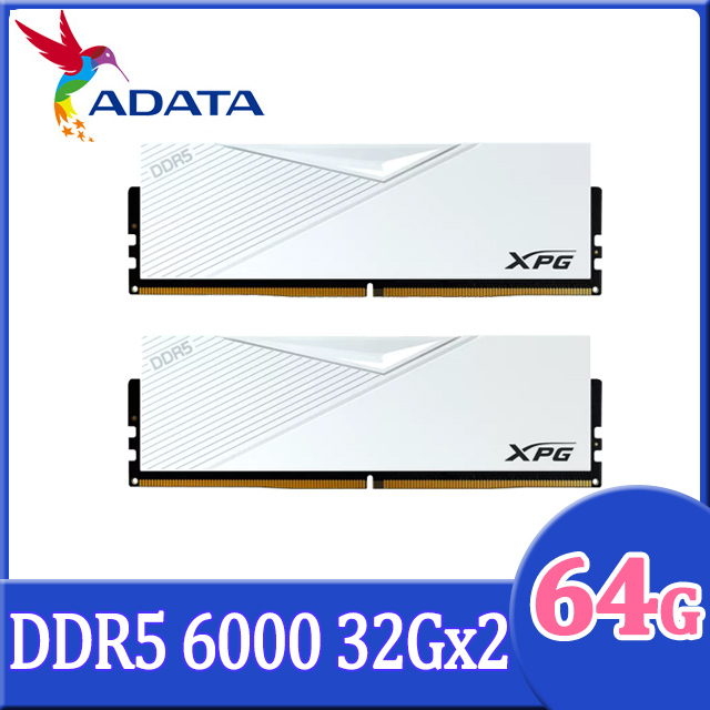 ADATA 威剛 XPG Lancer DDR5 6000 64GB(32Gx2) 桌上型超頻記憶體(白色)(AX5U6000C3032G-DCLAWH)