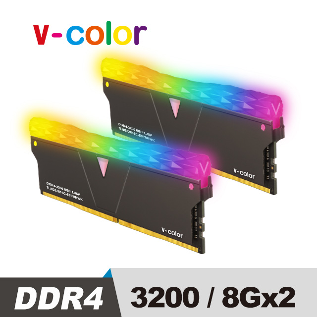 v-color 全何Prism Pro 系列 DDR4 3200 16GB(8GBX2) RGB桌上型超頻記憶體