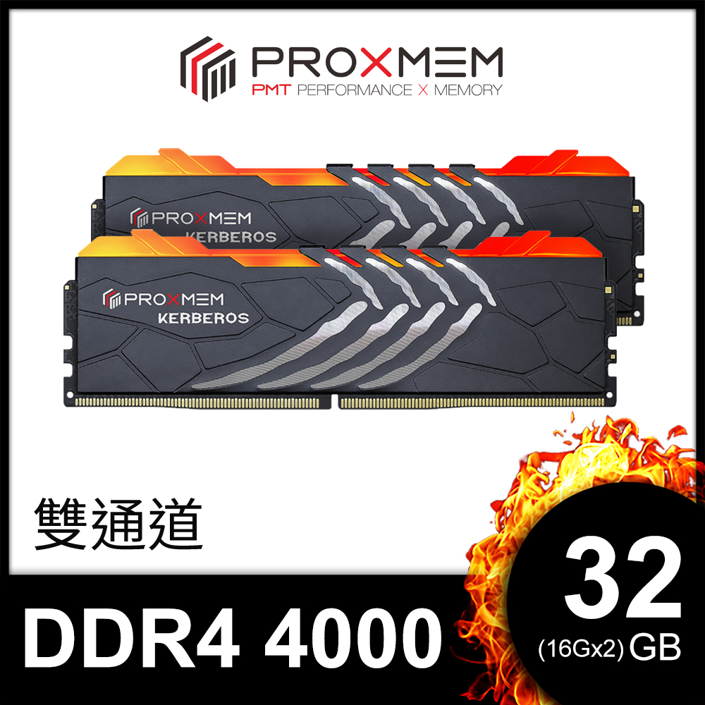 博德斯曼PROXMEM KERBEROS 地獄犬RGB系列DDR4 4000/CL19 32GB(雙通16GBx2) RGB桌上型超頻記憶體