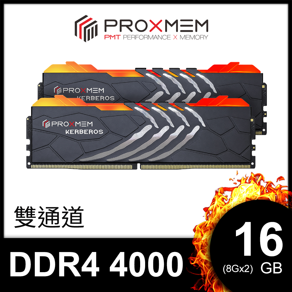 博德斯曼PROXMEM KERBEROS 地獄犬RGB系列DDR4 4000/CL19 16GB(雙通8GBx2) RGB桌上型超頻記憶體