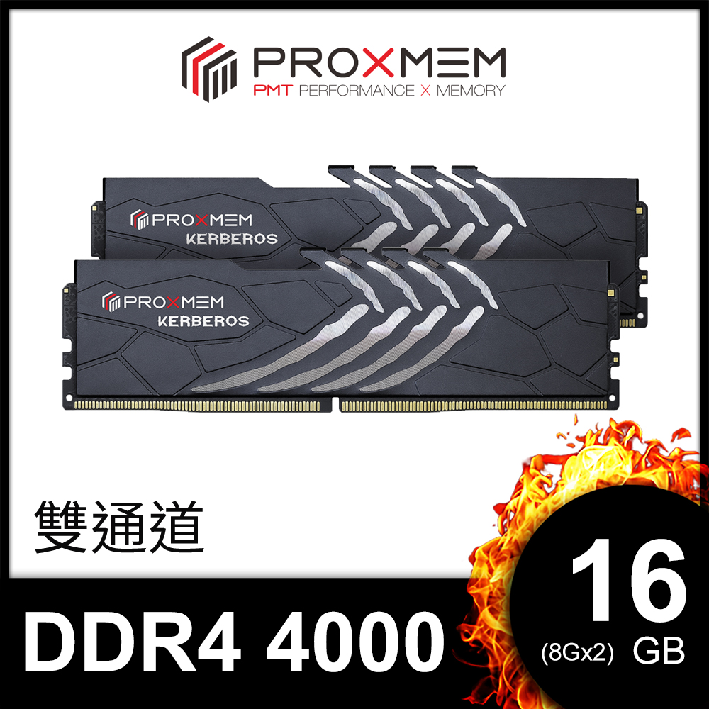 博德斯曼PROXMEM KERBEROS 地獄犬散熱片系列DDR4 4000/CL19 16GB(雙通8GBx2)桌上型超頻記憶體