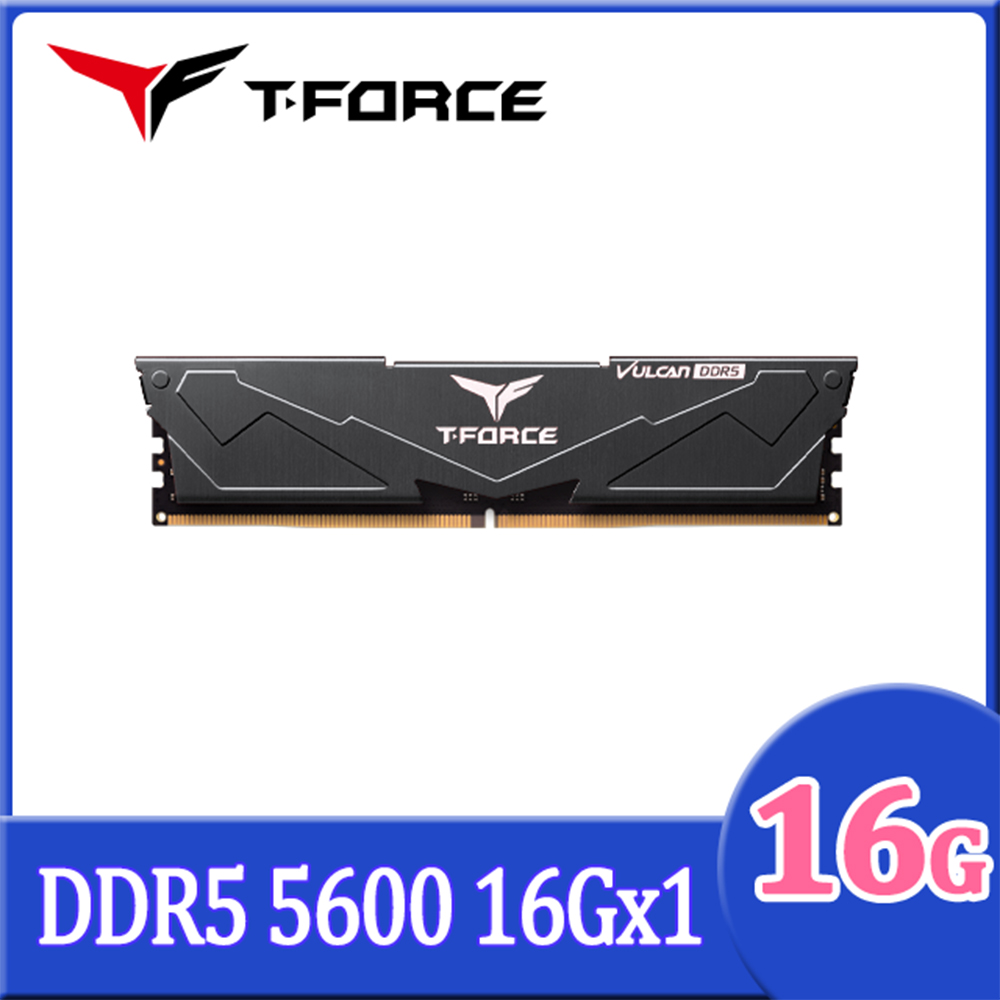 【TEAM 十銓】電競T-FORCE VULCAN 火神系列 DDR5-5600 16GB 黑色 桌上型超頻記憶體