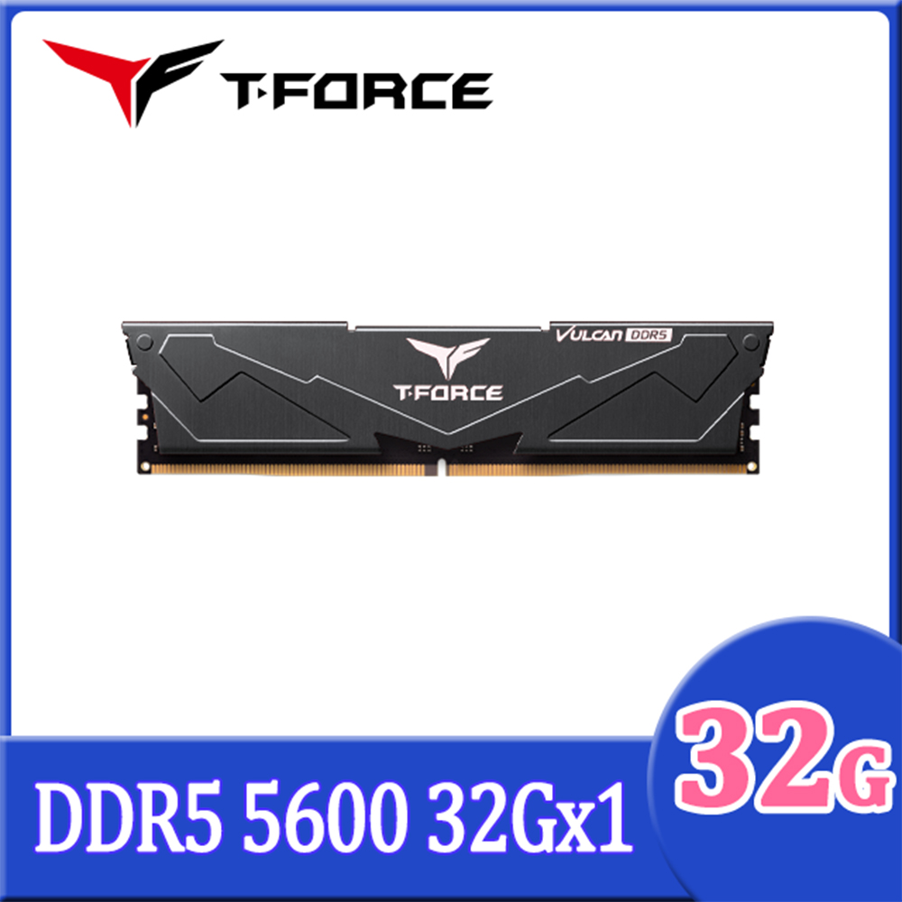 【TEAM 十銓】電競T-FORCE VULCAN 火神系列 DDR5-5600 32GB 黑色 桌上型超頻記憶體