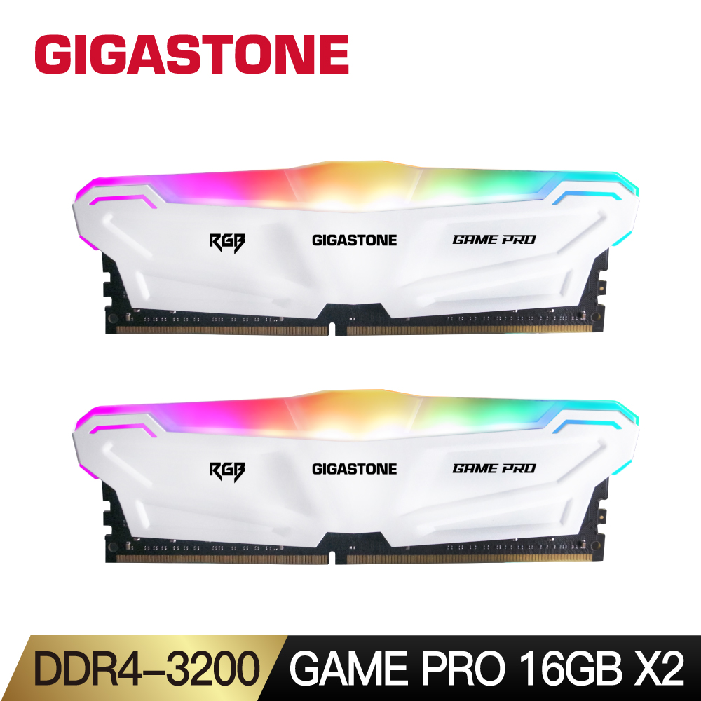 GIGASTONE 立達 Game Pro DDR4 3200 32GB(16Gx2) RGB電競超頻 桌上型記憶體-白