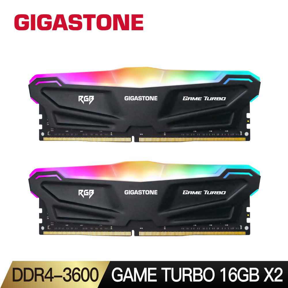 GIGASTONE 立達 Game Turbo DDR4 3600 32GB(16Gx2) RGB電競超頻 桌上型記憶體-黑