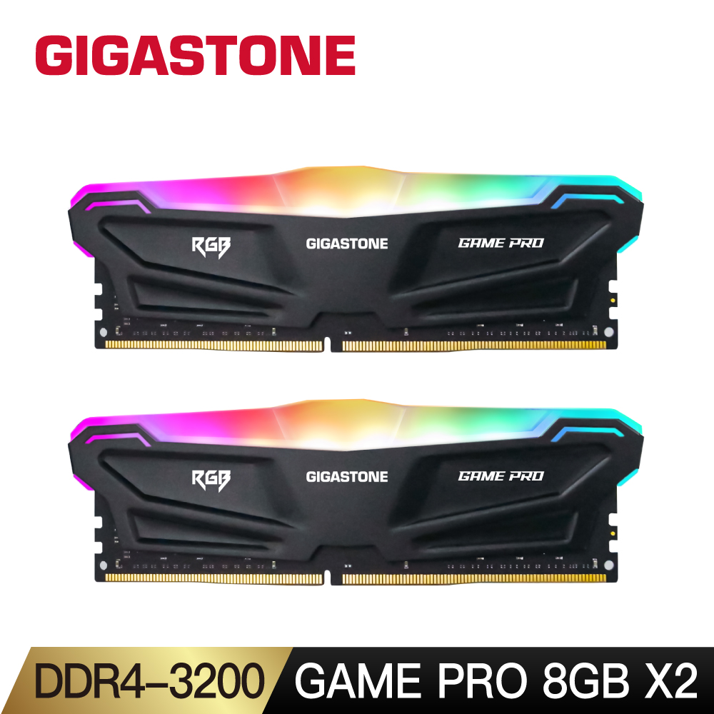 GIGASTONE 立達 Game Pro DDR4 3200 16GB(8Gx2) RGB電競超頻 桌上型記憶體-黑