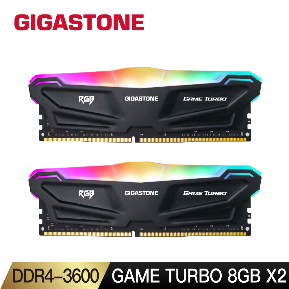 GIGASTONE 立達 Game Turbo DDR4 3600 16GB(8Gx2) RGB電競超頻 桌上型記憶體-黑