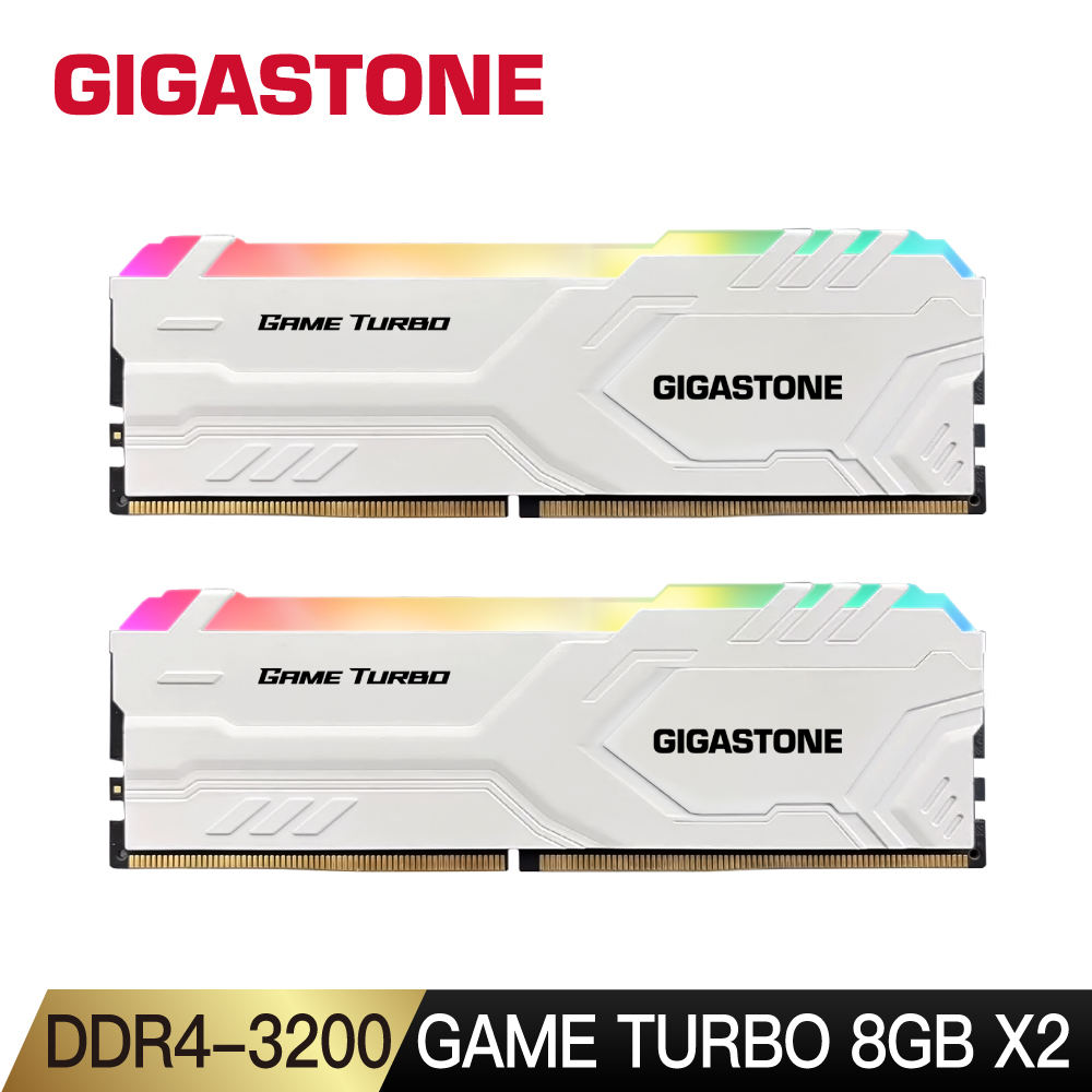 GIGASTONE 立達 DDR4 3200 16GB(8Gx2) Game Turbo RGB電競超頻 桌上型記憶體-白