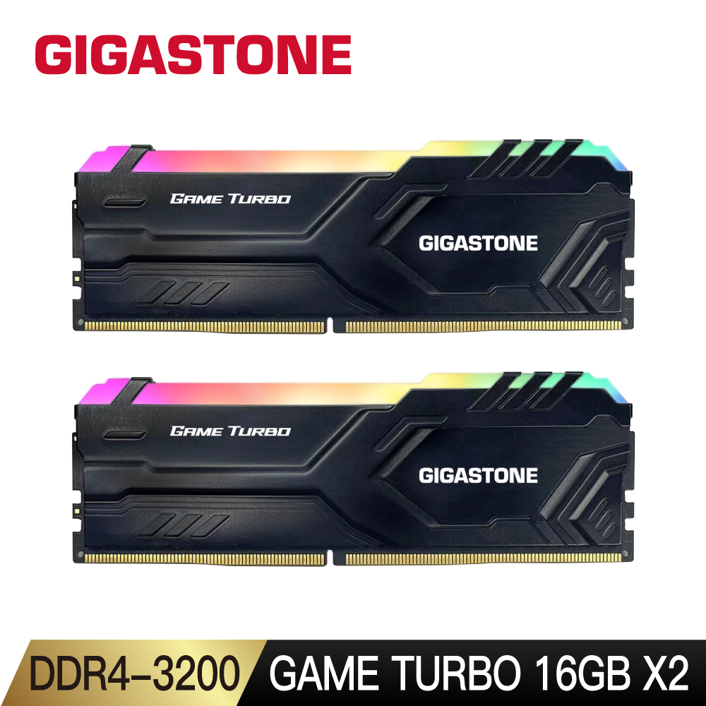 GIGASTONE 立達 DDR4 3200 32GB(16Gx2) Game Turbo RGB電競超頻 桌上型記憶體-黑