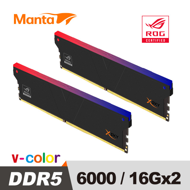 v-color 全何 ROG 認證 Manta XSKY系列 DDR5 6000MHz 32GB(16GB*2)RGB桌上型超頻記憶體(黑色)