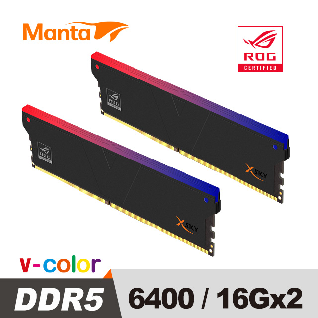 v-color 全何 (ROG 認證)Manta XSKY 系列DDR5 6400MHz 32GB(16GB*2)桌上型超頻記憶體(黑色)