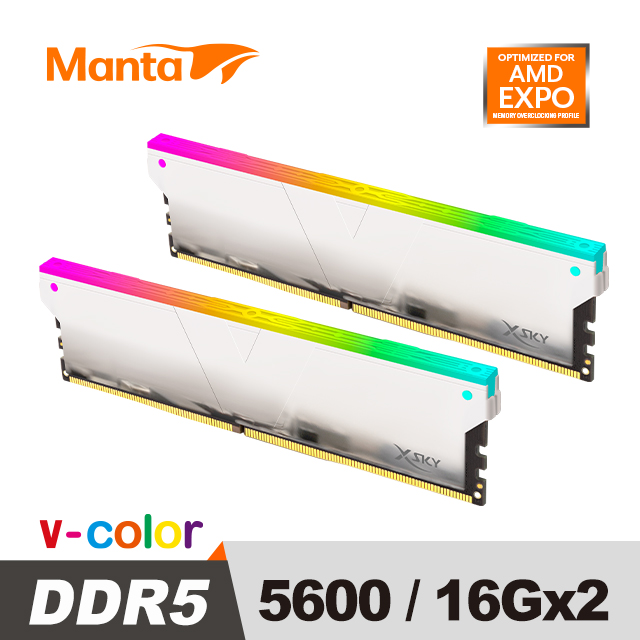 v-color 全何 MANTA XSKY系列 DDR5 5600 32GB(16GB*2)(AMD 專用)桌上型超頻記憶體 (銀)