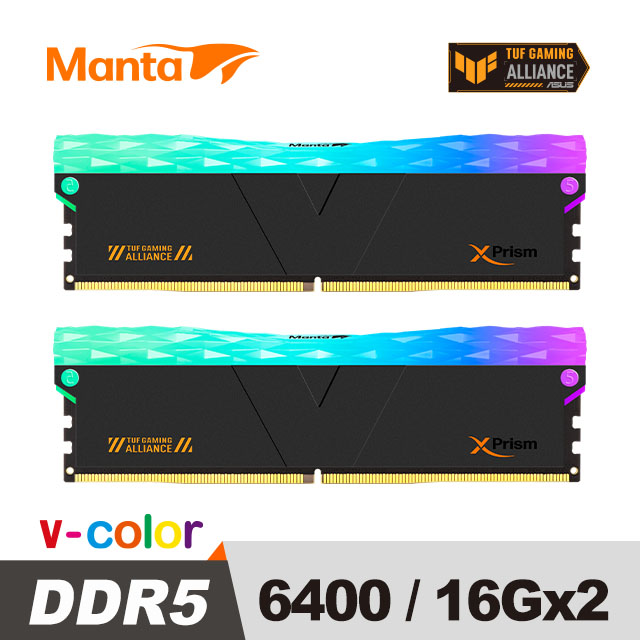 v-color 全何 TUF GAMING 聯盟認證 DDR5 MANTA XPRISM 6400 32GB (16GBx2) RGB 桌上型超頻記憶體