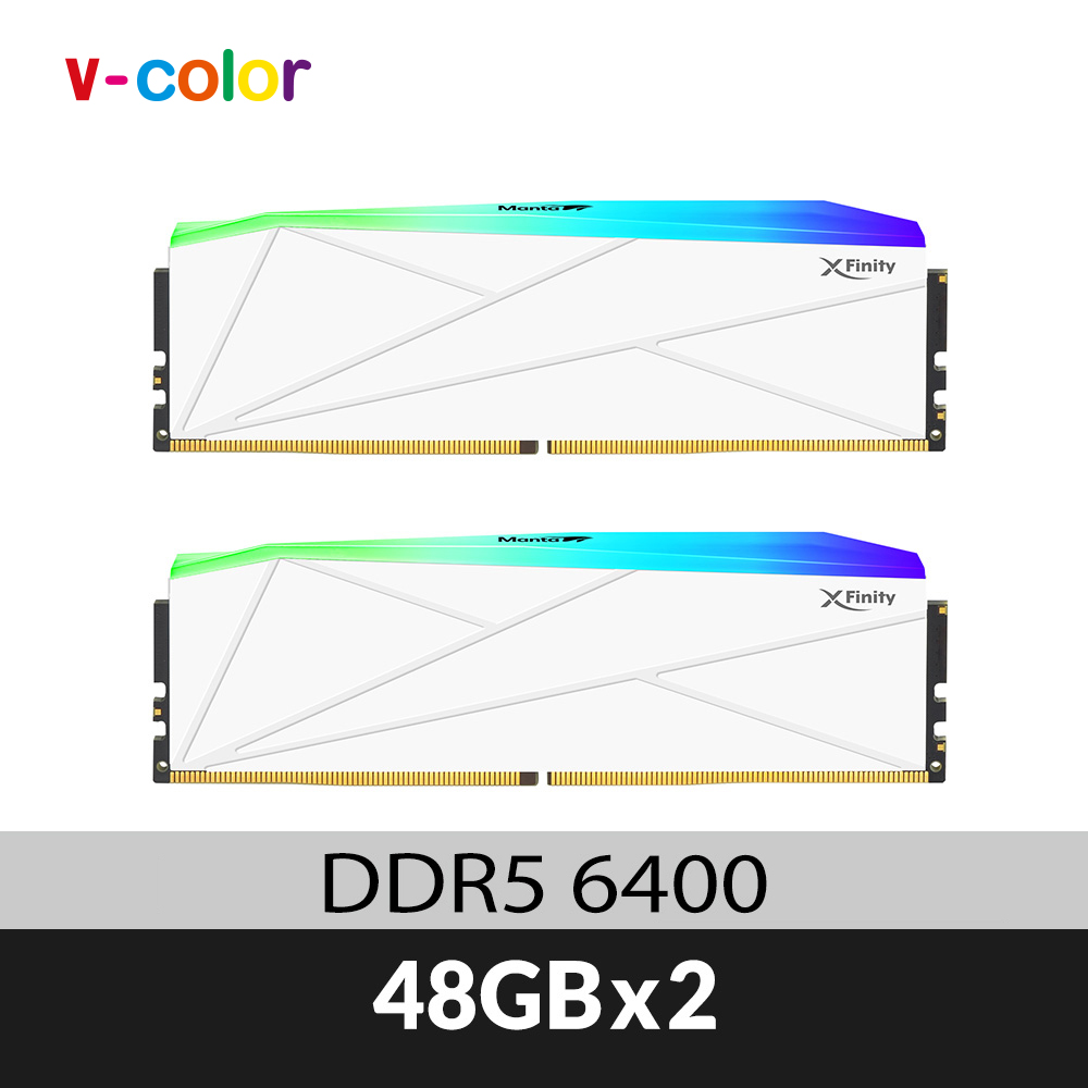DDR5 MANTA XFinity 6400 96GB (48GBx2) RGB 桌上型超頻記憶體 (白色)