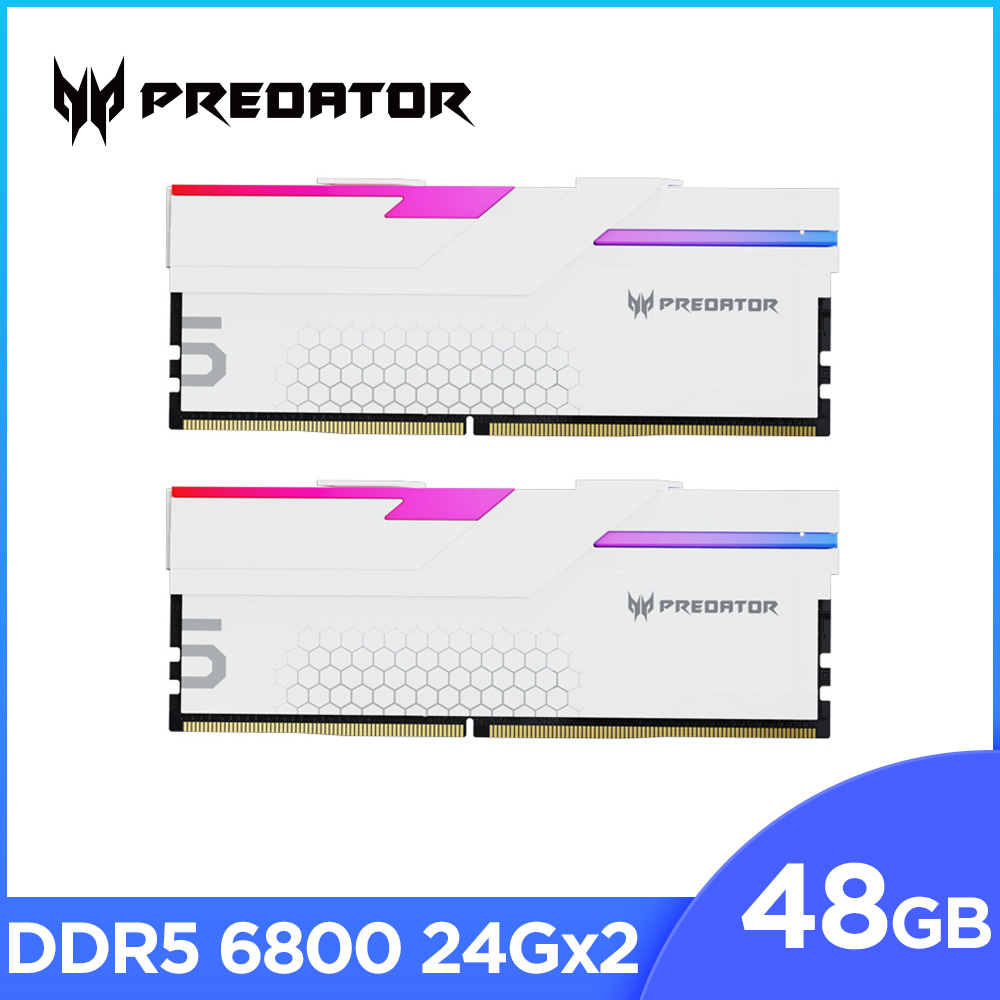 Acer Predator Hermes RGB DDR5-6800 48GB(24G*2)(CL34) 超頻桌上型記憶體(白色)