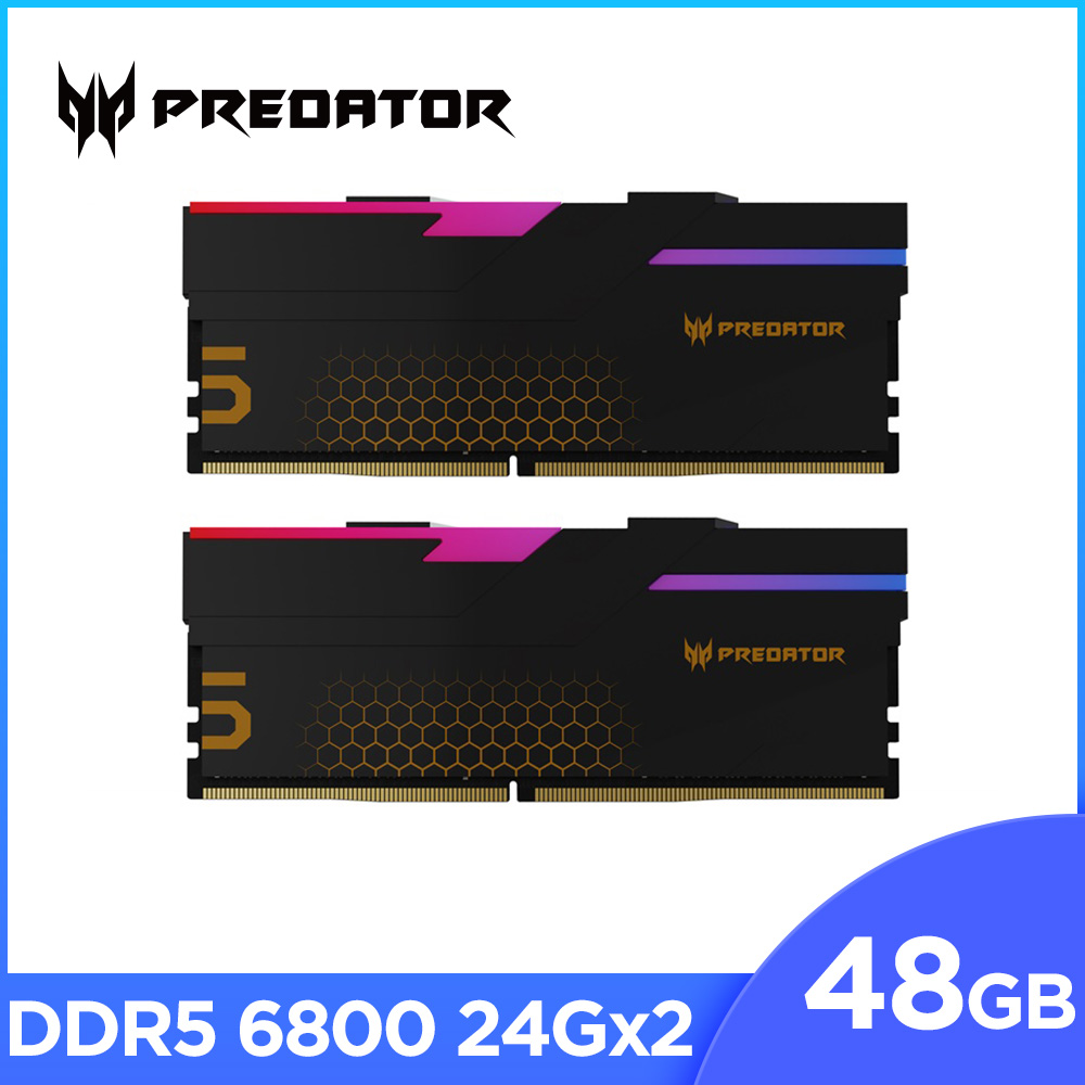 Acer Predator Hermes RGB DDR5-6800 48GB(24G*2)(CL34) 超頻桌上型記憶體(黑色)