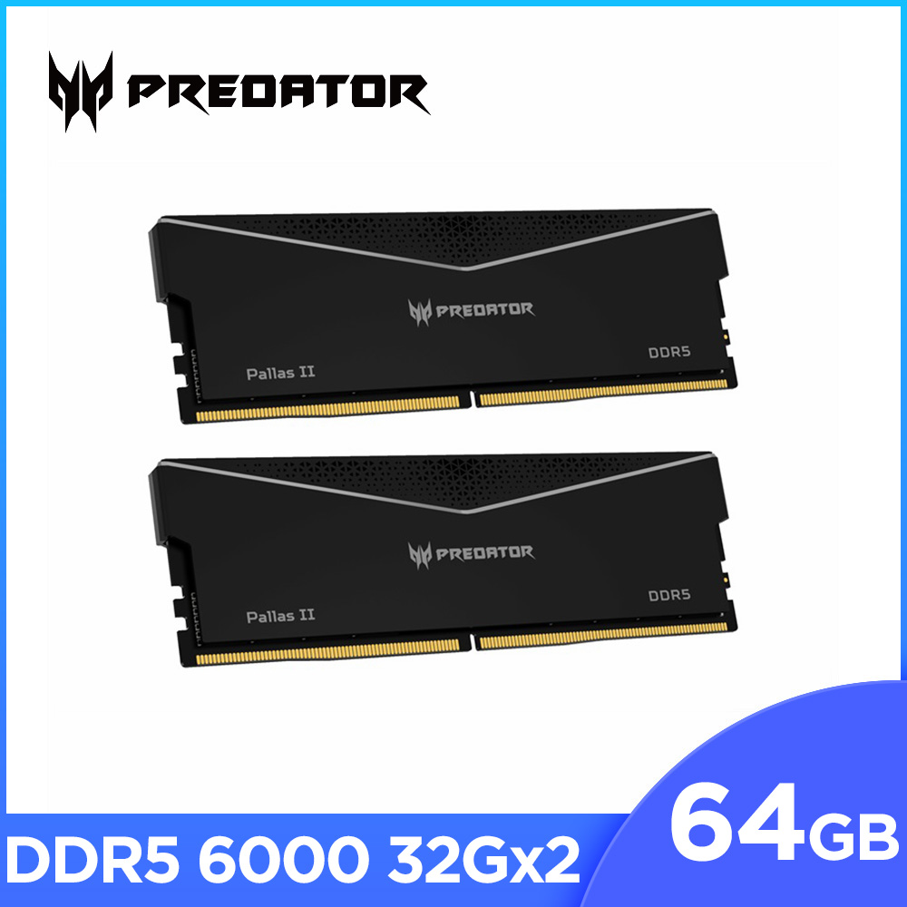 Acer Predator PallasII DDR5-6000 64GB(32*2)(CL30) 超頻桌上型記憶體(黑色)