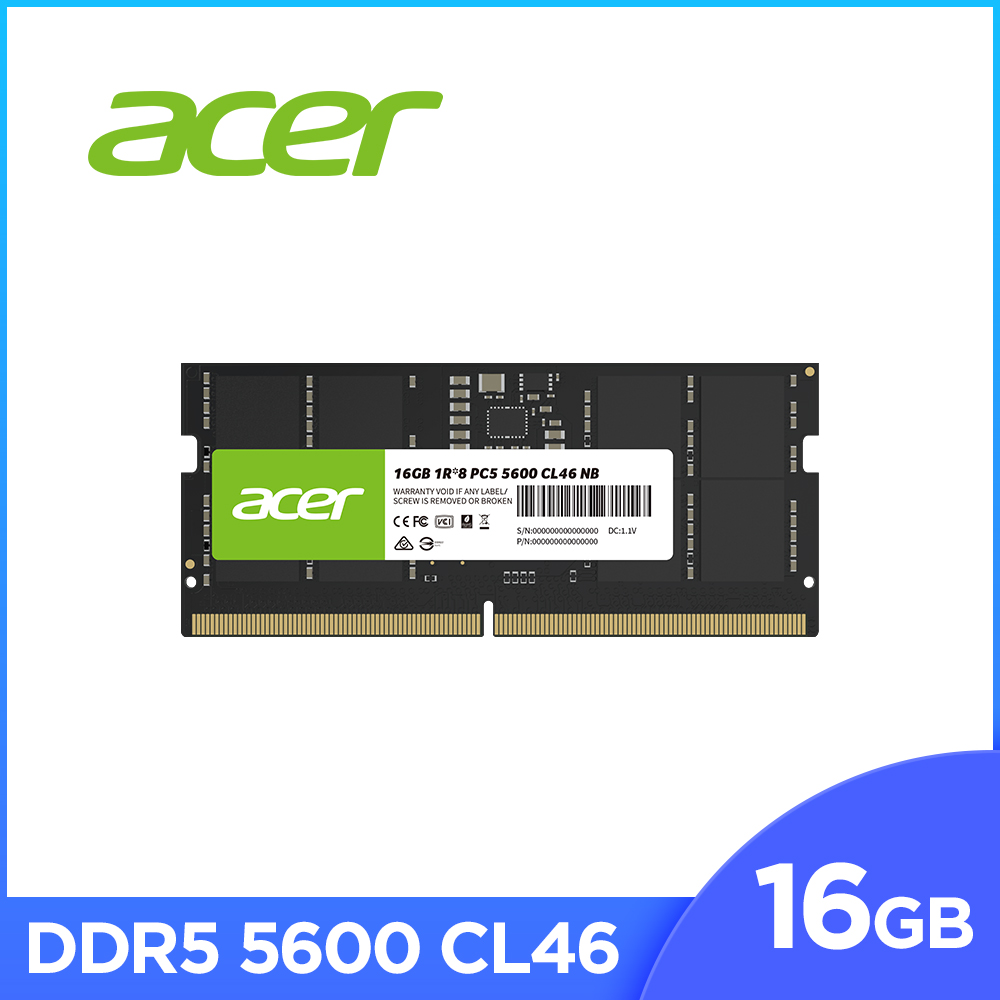 Acer SD200 DDR5 5600 16GB (CL46) 筆電記憶體 SODIMM