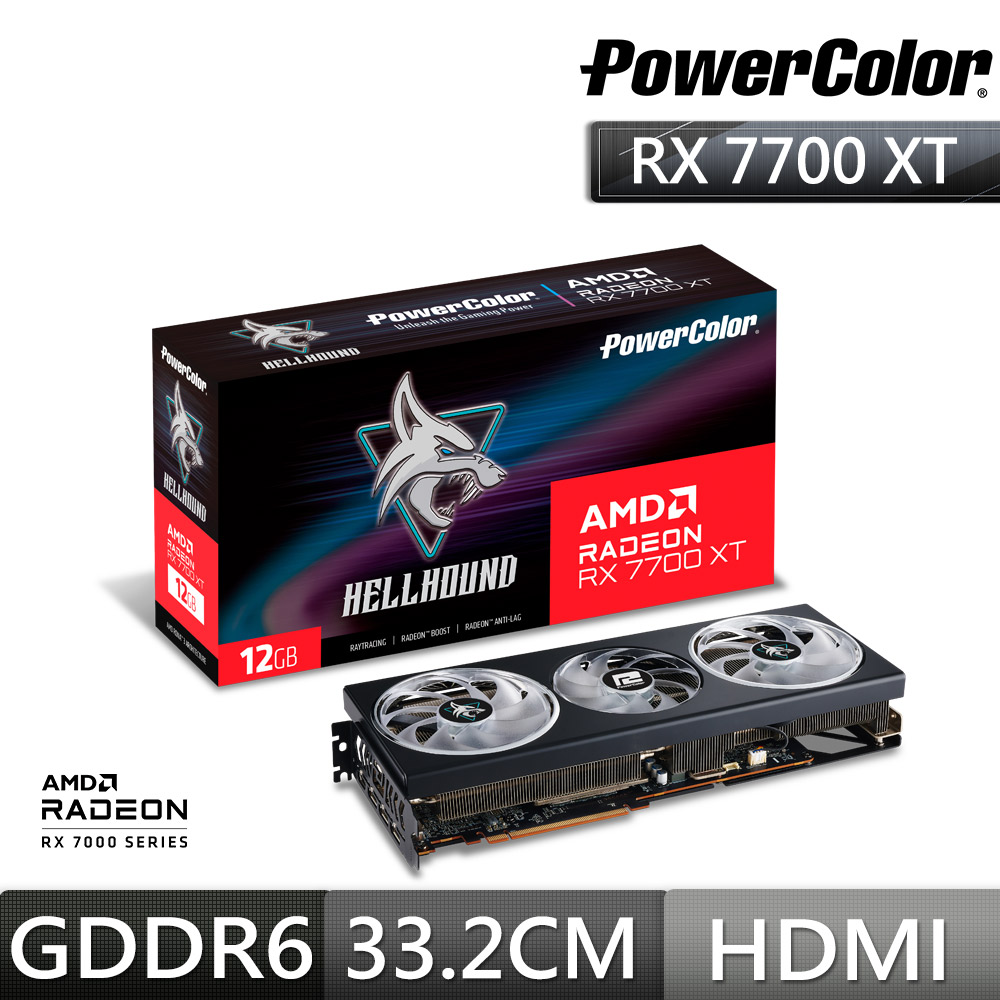 撼訊 RX 7700 XT Hellhound 12G OC GDDR6 192bit AMD 顯示卡