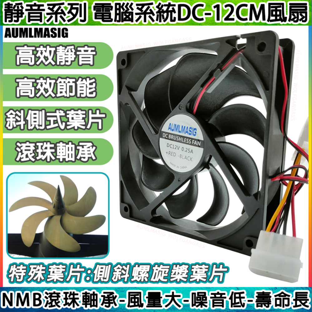 【AUMLMASIG】高效靜音-電腦系統風扇DC-12CM 斜側式旋渦葉片高效節能CPU/顯示卡/機殼/礦機/礦架