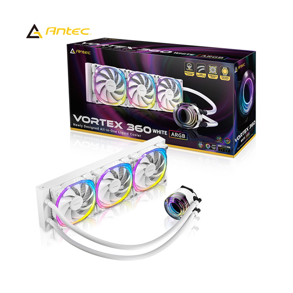 Antec 安鈦克 Vortex ARGB(W) 白色 控制器 360 一體式 水冷排 PWM 風扇 CPU 散熱器