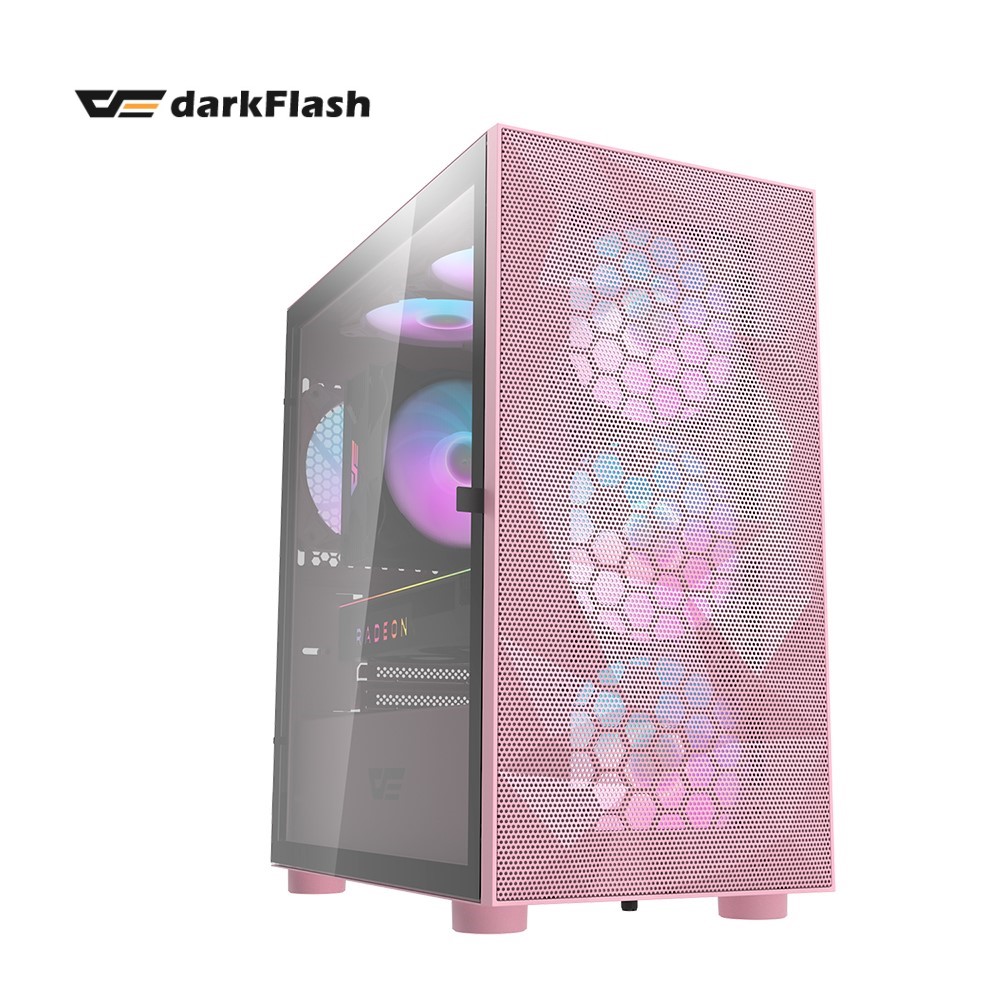darkFlash大飛 DLM21 粉色 (鐵網版)M-ATX (預鎖四顆12公分A.RGB風扇)電腦機殼