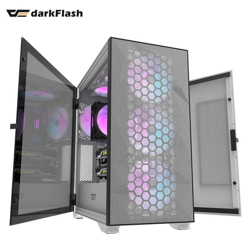 darkFlash大飛 DLX21 Mesh 白色 E-ATX電腦機殼 機箱(預鎖4顆14公分A.RGB風扇)
