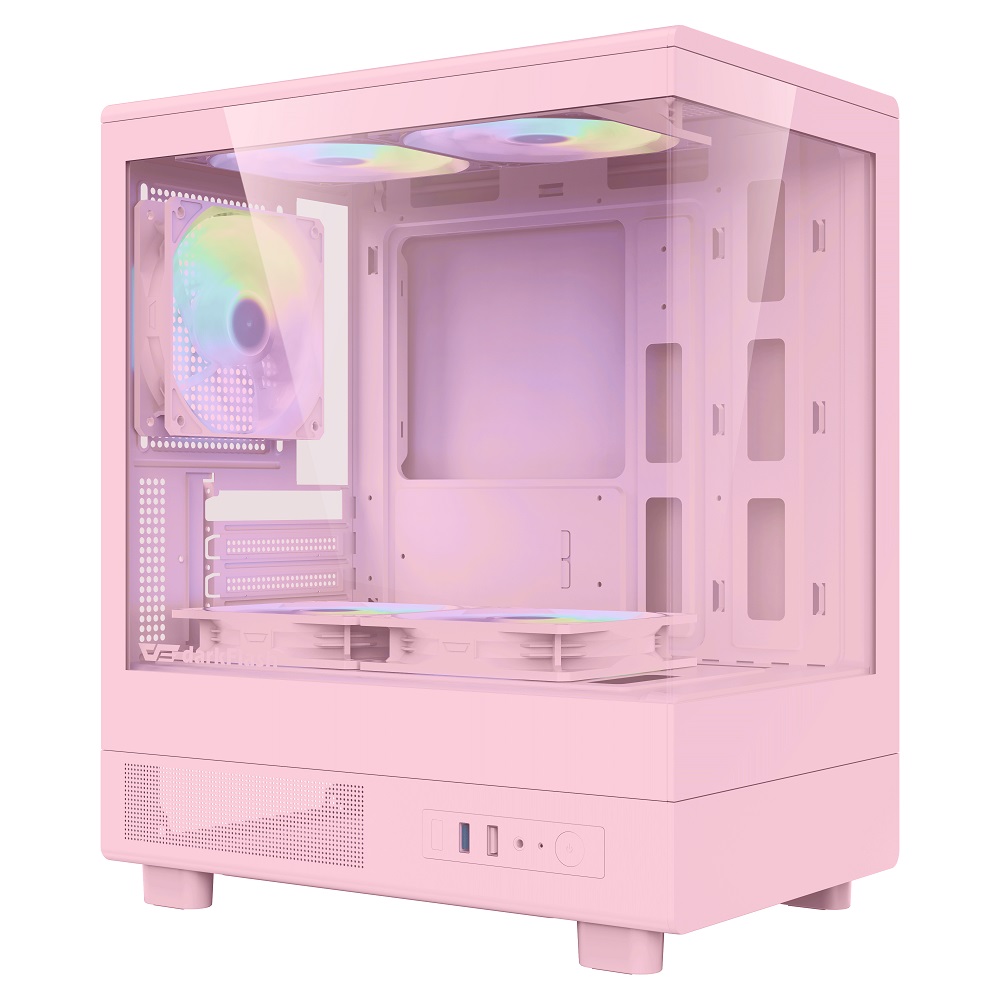 darkFlash大飛 MOTI Mini 鏡之小島 M-ATX 粉色機殼 (標配5顆固光風扇, 可關燈)