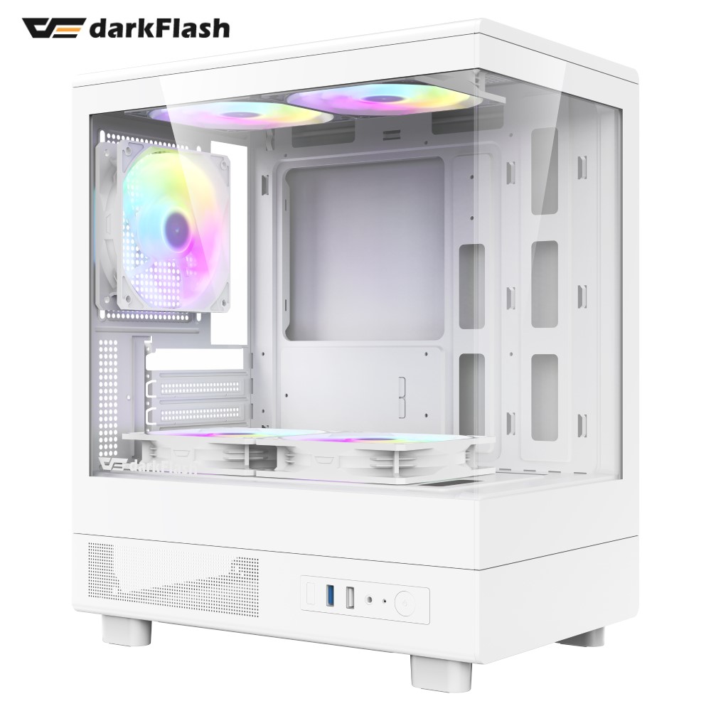 darkFlash大飛 MOTI Mini 鏡之小島 M-ATX 白色機殼 (標配5顆固光風扇, 可關燈)