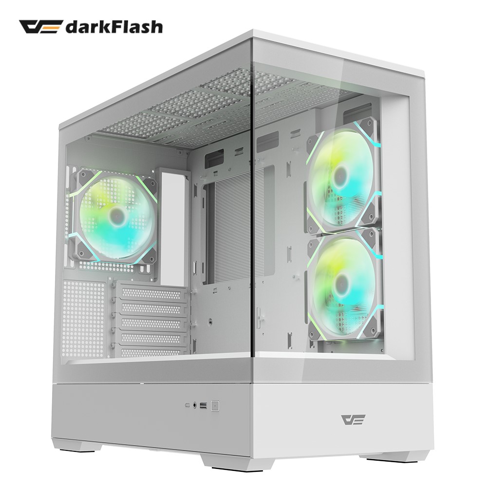 darkFlash大飛 MOTI 鏡之島 M-ATX 機殼(含ARGB風扇*3) 白色