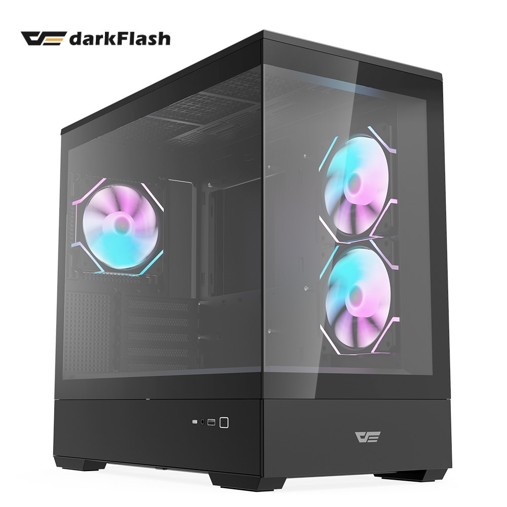 darkFlash大飛 MOTI 鏡之島 M-ATX 機殼(含ARGB風扇*3) 黑色