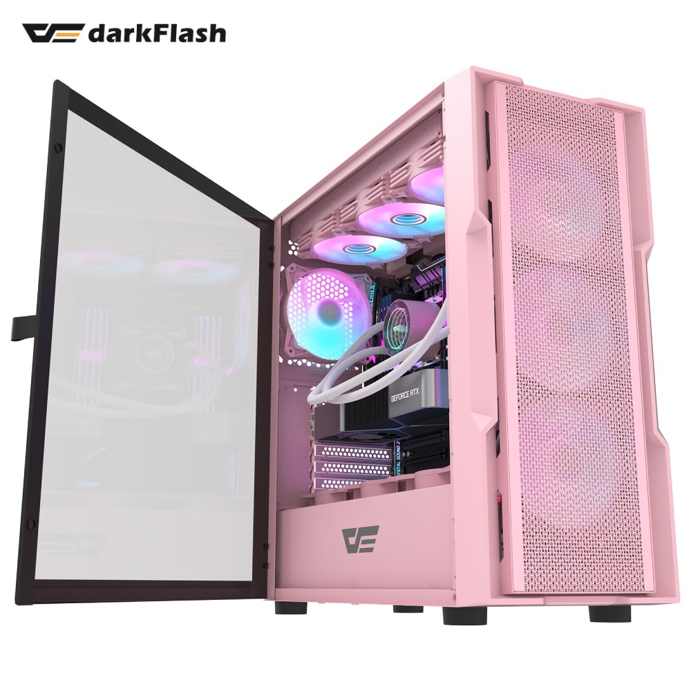 darkFlash大飛 DK431 粉色 ATX (含4顆CL6可同步主機板風扇)電腦機殼