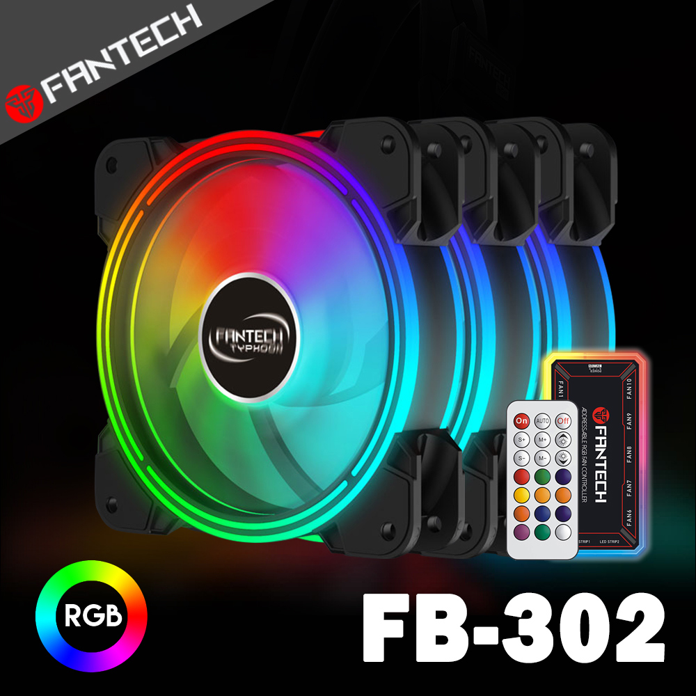 FANTECH FB-302 雙光圈遙控RGB燈效電腦風扇套組