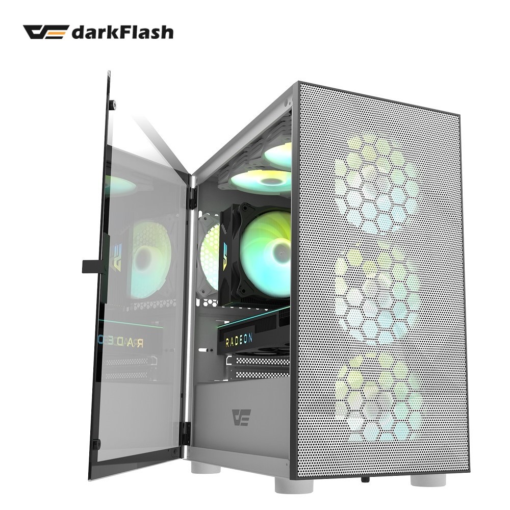 darkFlash大飛 DLM21 白色 (鐵網版)M-ATX (預鎖四顆12公分A.RGB風扇)電腦機殼