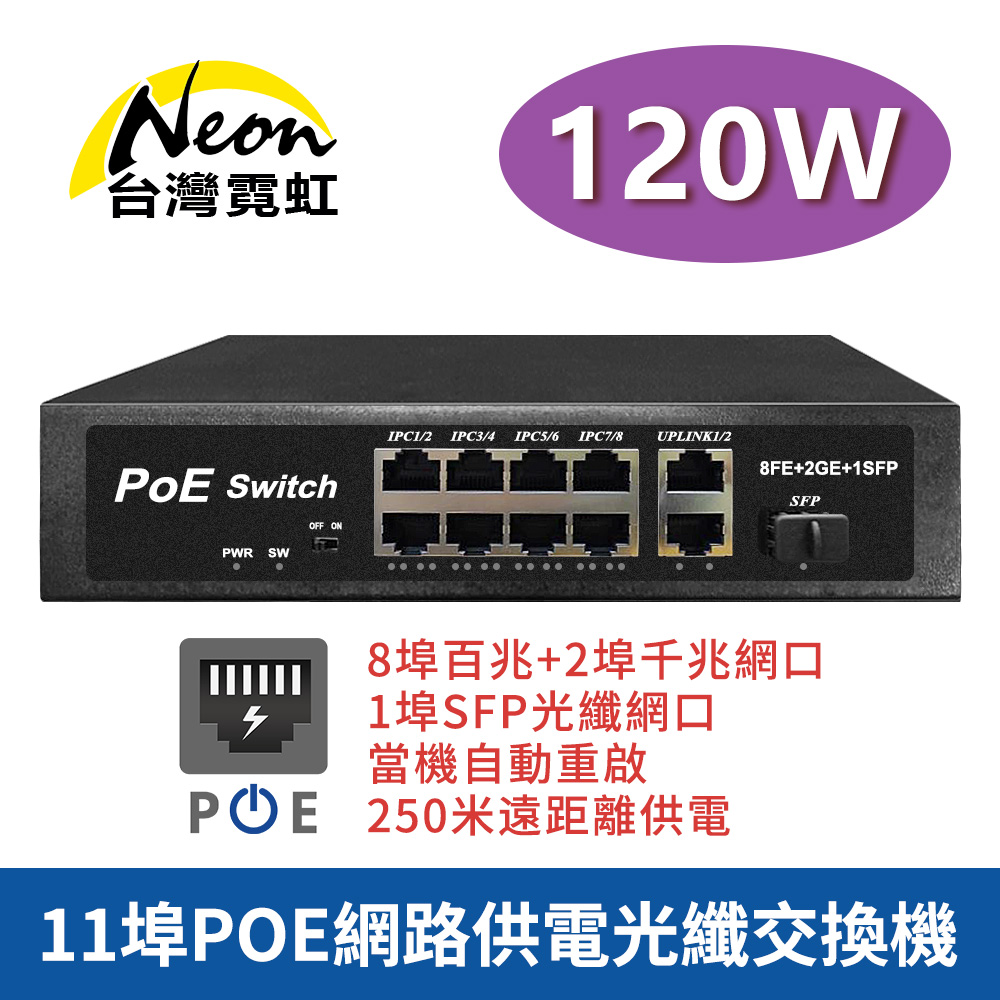 POE8M+2G+1SFP 120W 11埠POE光纖交換機