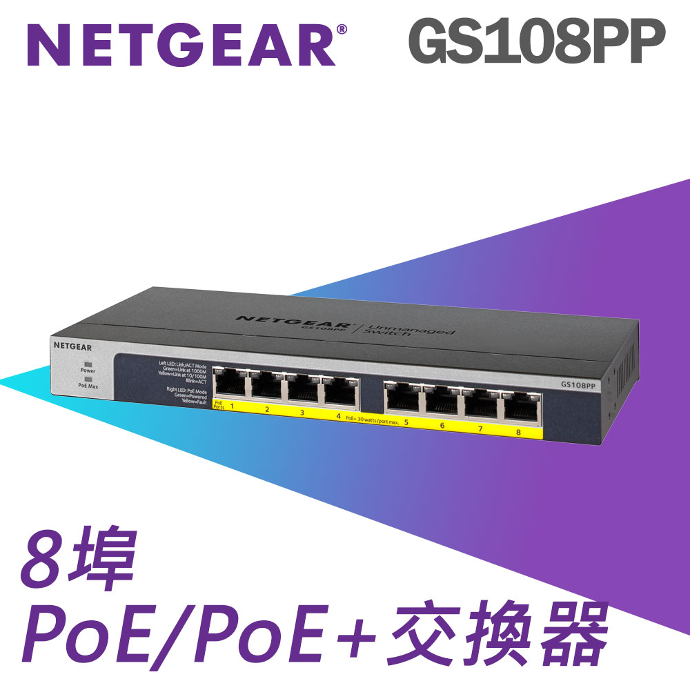 NETGEAR GS108PP 8埠 Giga無網管PoE/PoE+交換器