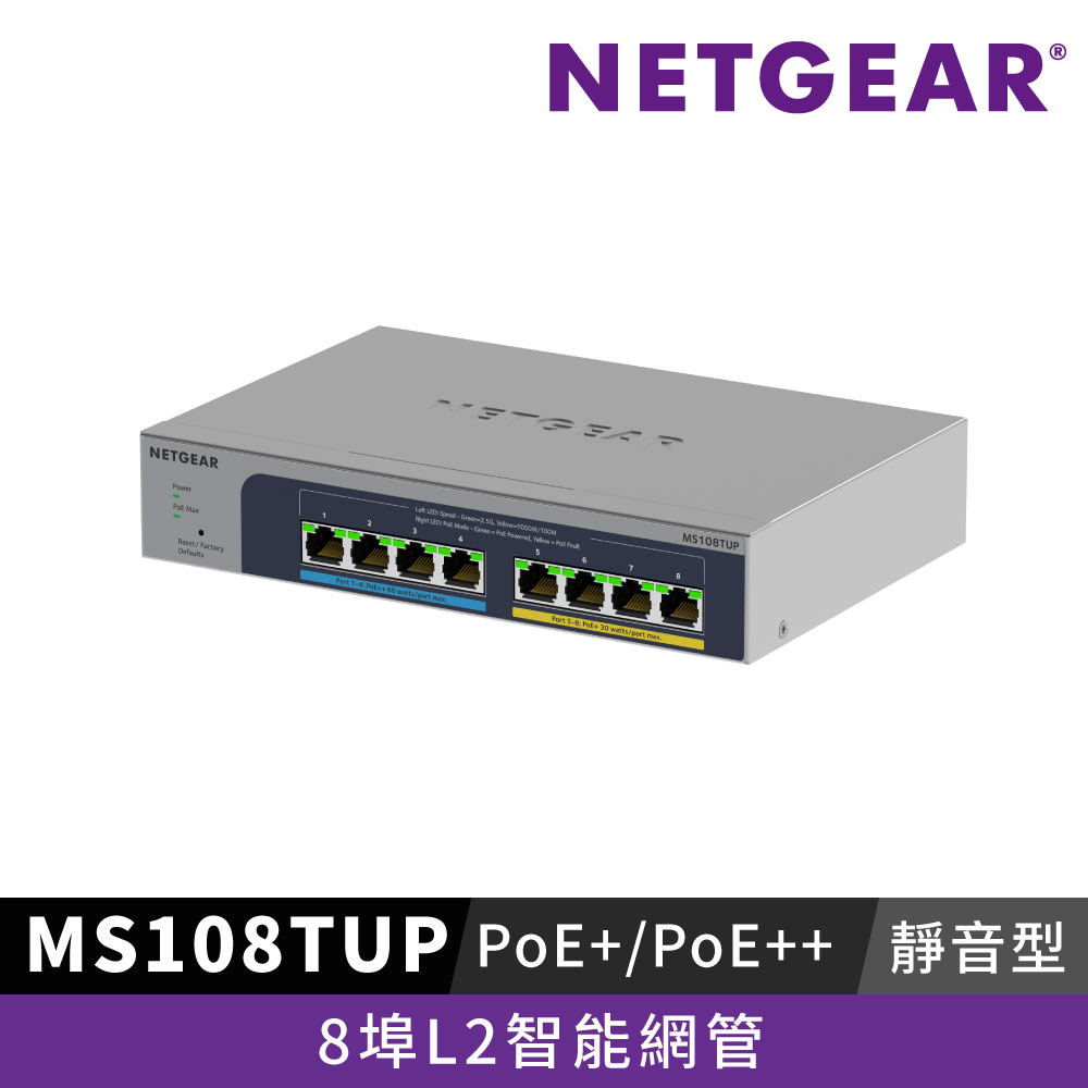 NETGEAR MS108TUP 8埠2.5G Ultra60 POE++智慧網管網管交換器