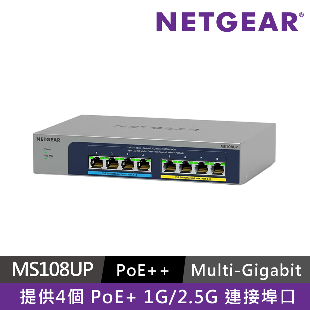 NETGEAR MS108EUP 8埠 2.5G Ultra60 POE++簡易網管交換器
