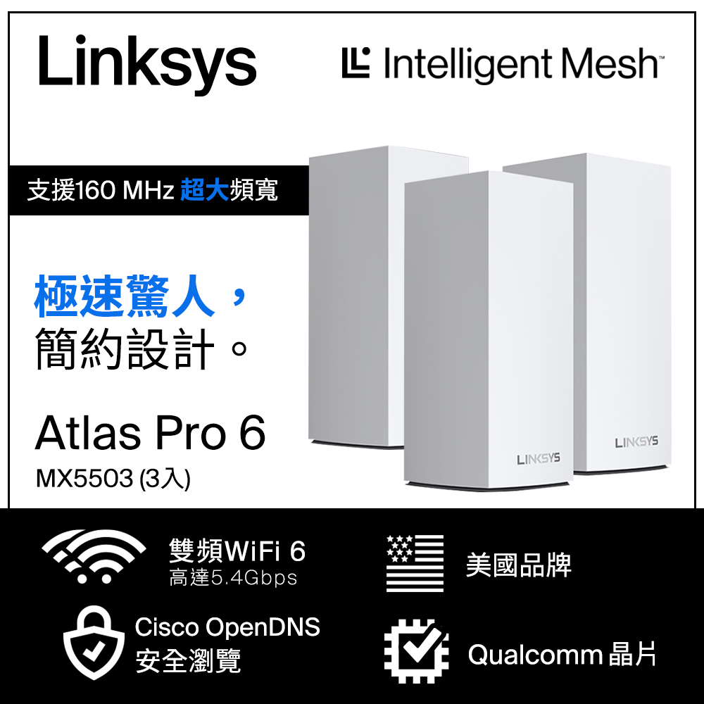 Linksys Velop 雙頻 MX5503 Mesh Wifi(三入) 網狀路由器(AX5400)