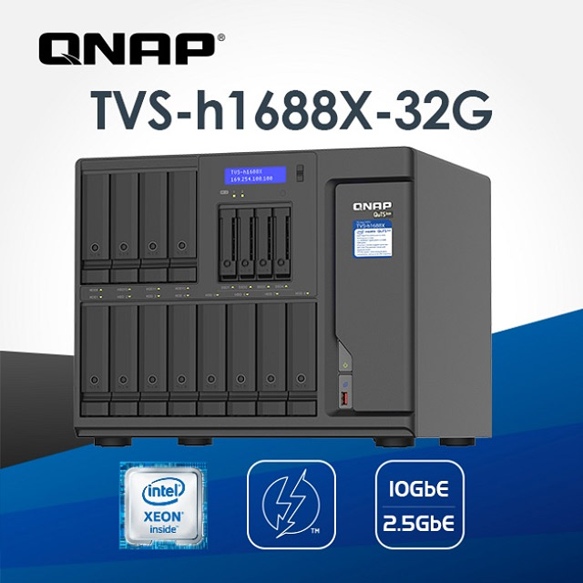 QNAP 威聯通 TVS-h1688X-W1250-32G 16-Bay ZFS NAS 網路儲存伺服器(不含硬碟)