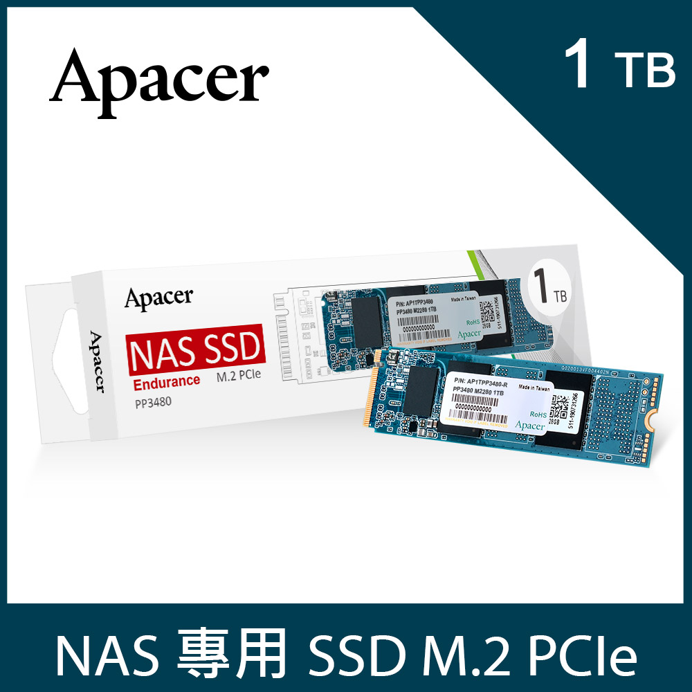 Apacer 宇瞻 PP3480 1TB M.2 PCIe NAS SSD固態硬碟(AP1TPP3480-R)